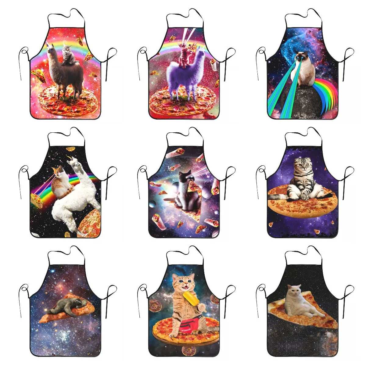 

Унисекс космическая кошка для верховой езды, лама, планшетофон для кухни, слюнявчик для выпечки, женский и мужской смешной фартук для пиццы, кухня для рисования