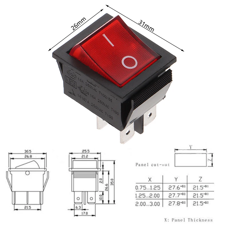 

1pc RK1-01 16A 250V ON-OFF Rocker Switch 4Pin 6Pin KCD4-201n Boat Switch