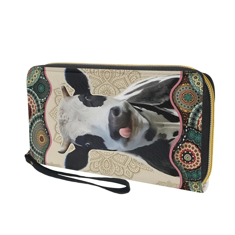 Belidome Mandala Cow Wristlet Wallet for Womens Leather RFID Blocking Zip Around Card Holder Organizer Travel Clutch Bags