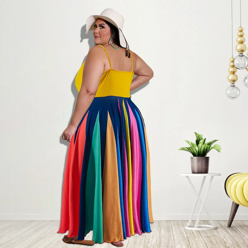 Plus Size Women's 2023 Summer J Fashion New Irregular Colorblocking Elegant Dress Slim Fit Large Swing Dress