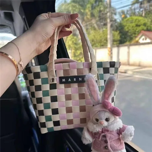 

Marni Grass woven spliced cowhide single shoulder crossbody carrying bag for women, high appearance vegetable basket