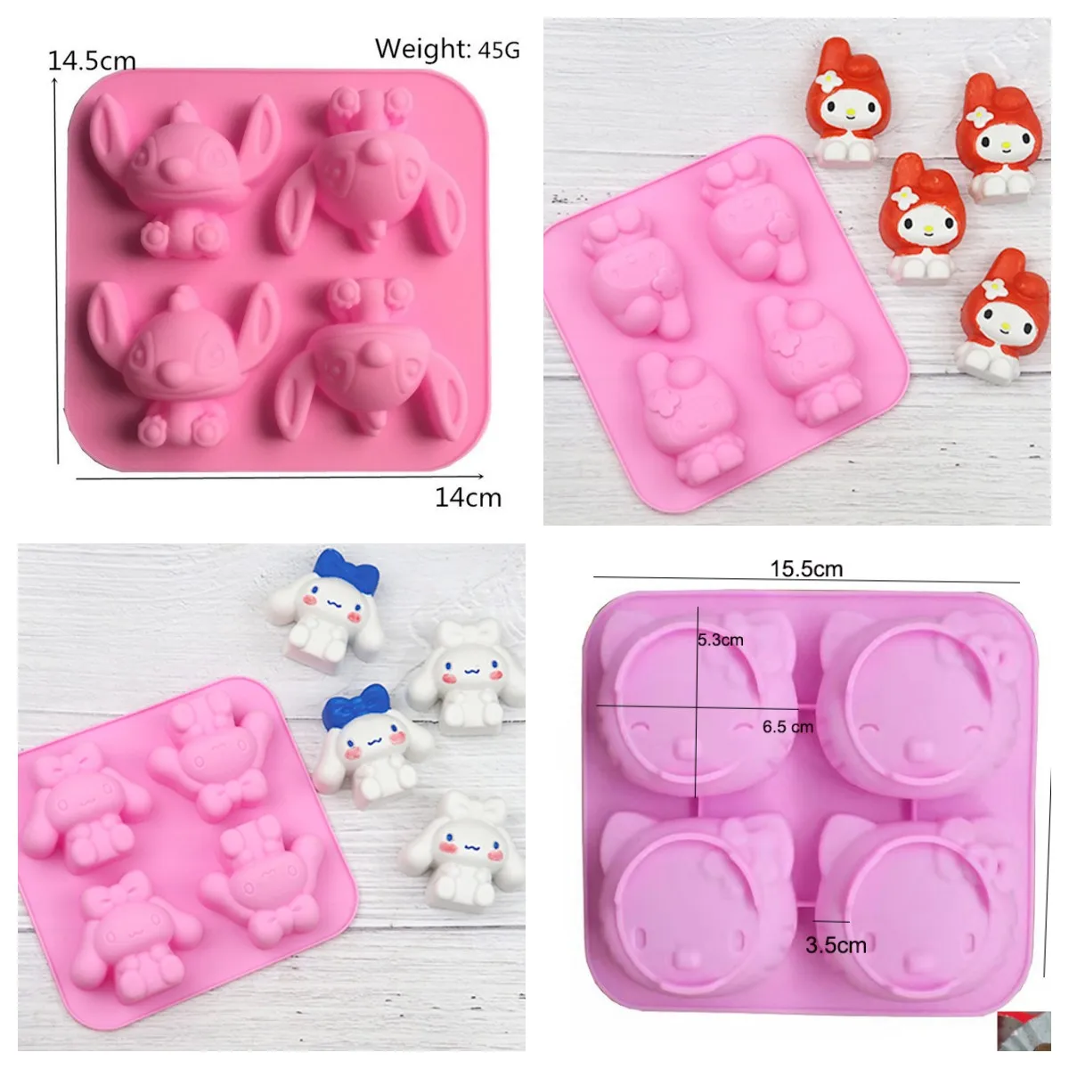 

Cartoon Silicone Mold For Baking Stitch Mouse sanrio hello kitty Chocolate Soap Mould Animal Cake Decorating Tool Cupcake Topper