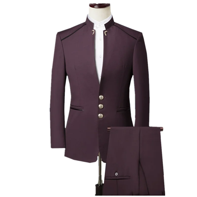 

(Blazer+Pant+Vest) 2021 New Single Breasted Men Suits 3 pieces Set Chinese bridegroom Tuxedos Mandarin Collar Slim Wedding Suit
