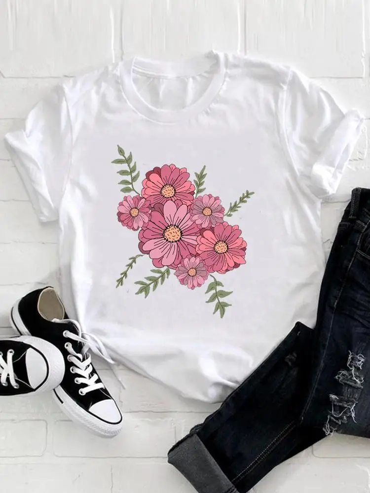 

Tee Clothes Flower Floral Trend Women Clothing Print Tshirt Female Top Short Sleeve Fashion Casual Summer Graphic T-shirt