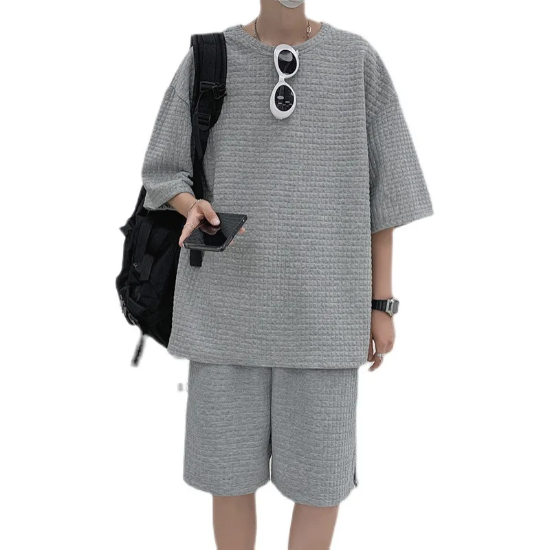 Pakaian Olahraga Panas Set Celana Pendek Solid 2 Potong Pria 2023 Pakaian Mode Pria Gaya Harajuku Pakaian Olahraga Longgar