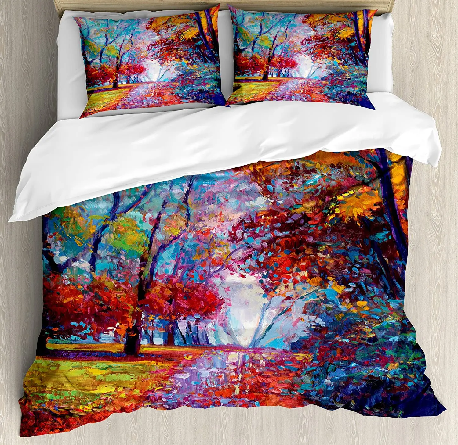 

Country Bedding Set Comforter Duvet Cover Pillow Shams Colorful Fairy Paint of Park in Fall Arts Vi Bedding Cover Double Bed Set