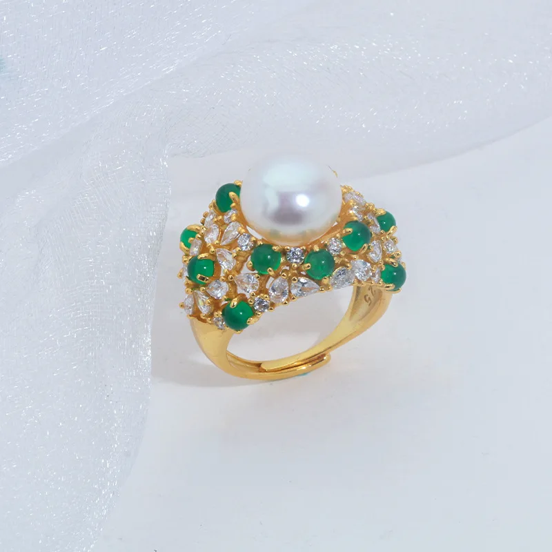 

Icnway natural white 10.5-11mm round freshwater pearl S925 silver and golden color ring wholesale