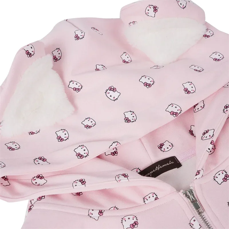 Hello Kitty 100% тяжелый хлопок весна-осень 2024 новая толстовка с капюшоном женская милая
