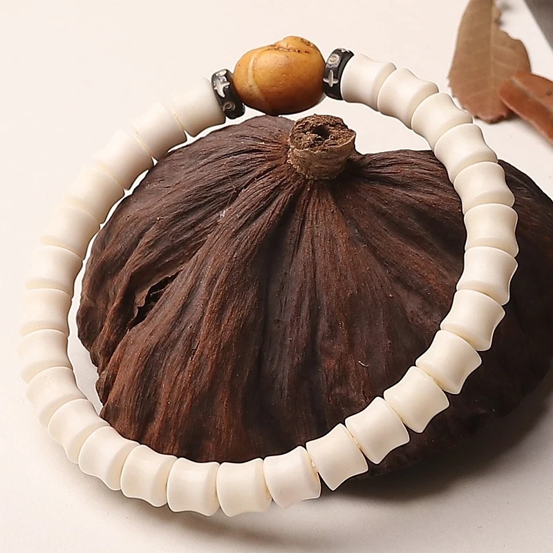 Фото Браслет Genfu Antler Bamboo Joint с резными бусинами удачи, неформальный буддийский браслет для мужчин и женщин, однорядный буддийский браслет. №4