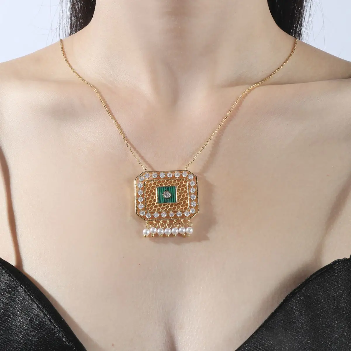 Женское Ожерелье из 18-каратного золота со сверкающими фианитами