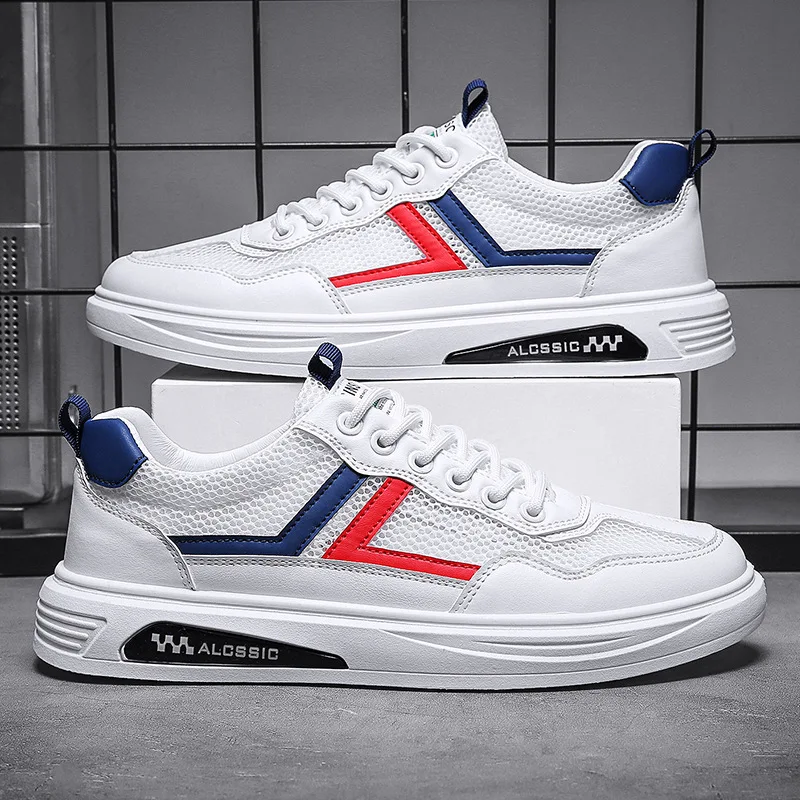 

2022 Summer New Men Casual Shoes Breathable Mesh White Flats Skateboard Shoes Street Fashion Sneakers
