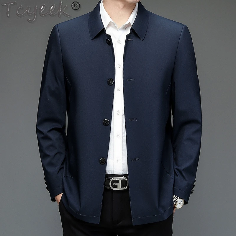 

Tcyeek Spring Autumn Mulberry Silk Jacket Men 2022 New Loose Jackets for Men Business Casual Jackets Oversized Jacket 7XL Lq381