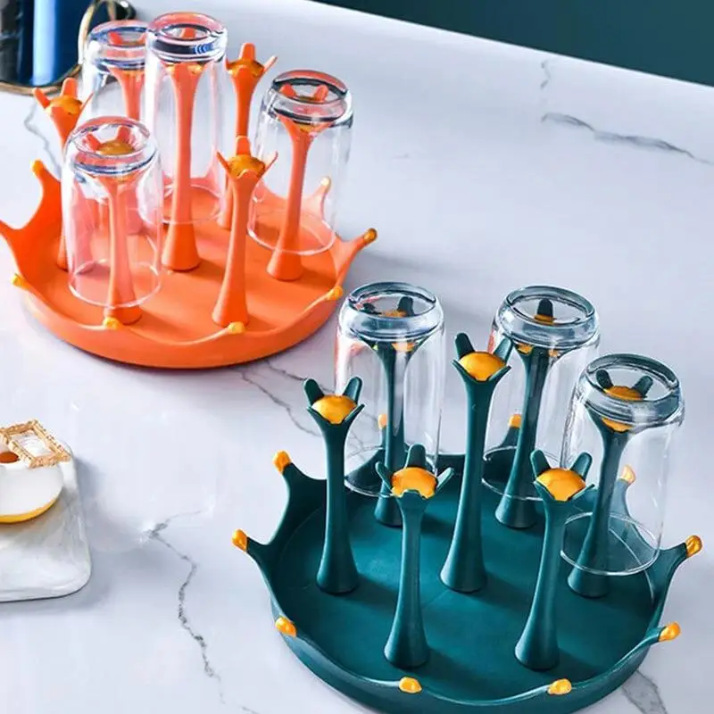 

Crown Shape Cup Holder Rotating Glass Rack Kitchen Mug Drying Storage Shelf Dish Drain Hanger Table Organizer Stand
