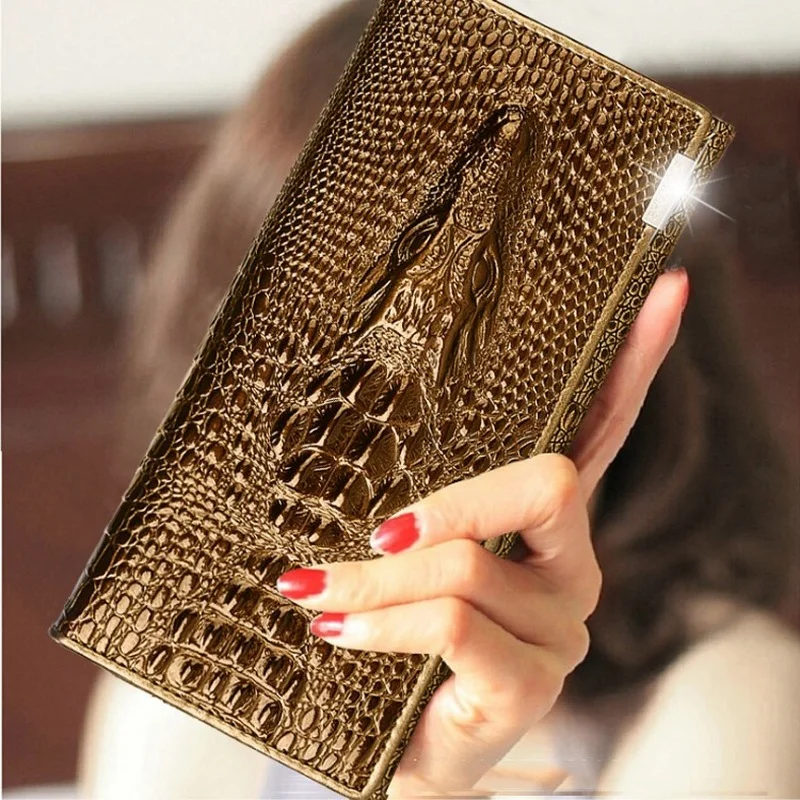 

Luxury Wallet For Women Multifunction Clutch Crocodile Pattern Natural Leather Long Coin Purse European American Gift 2022 New