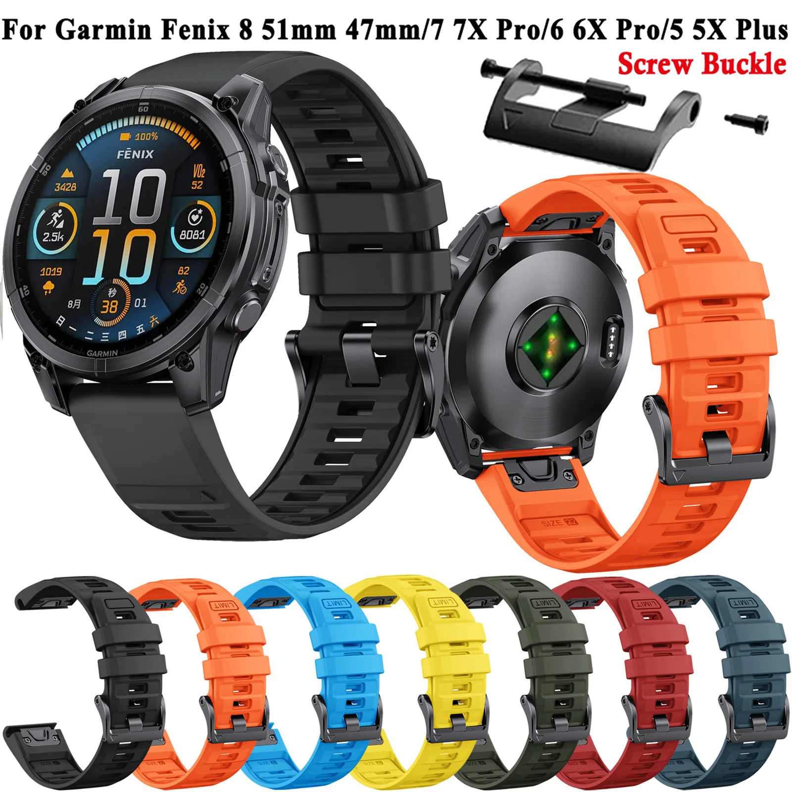 Силиконовый ремешок Quickfit 26 мм 22 для Garmin Fenix 8 E 7X 7 6X 5 955/Epix Pro Gen 2 51 47