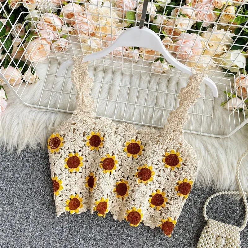 Женская Трикотажная майка с открытыми плечами цветочным принтом - купить по