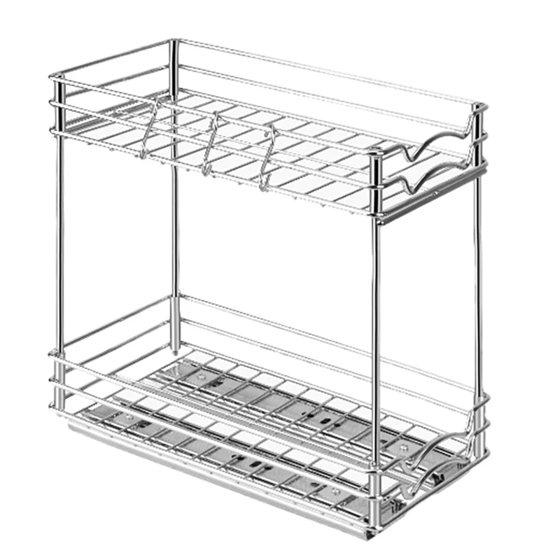 

Pull Out Spice Rack Organizer for Cabinet Heavy Duty Slide Out Double Rack for Kitchen Cabinets Spices Sauces Cans Etc A
