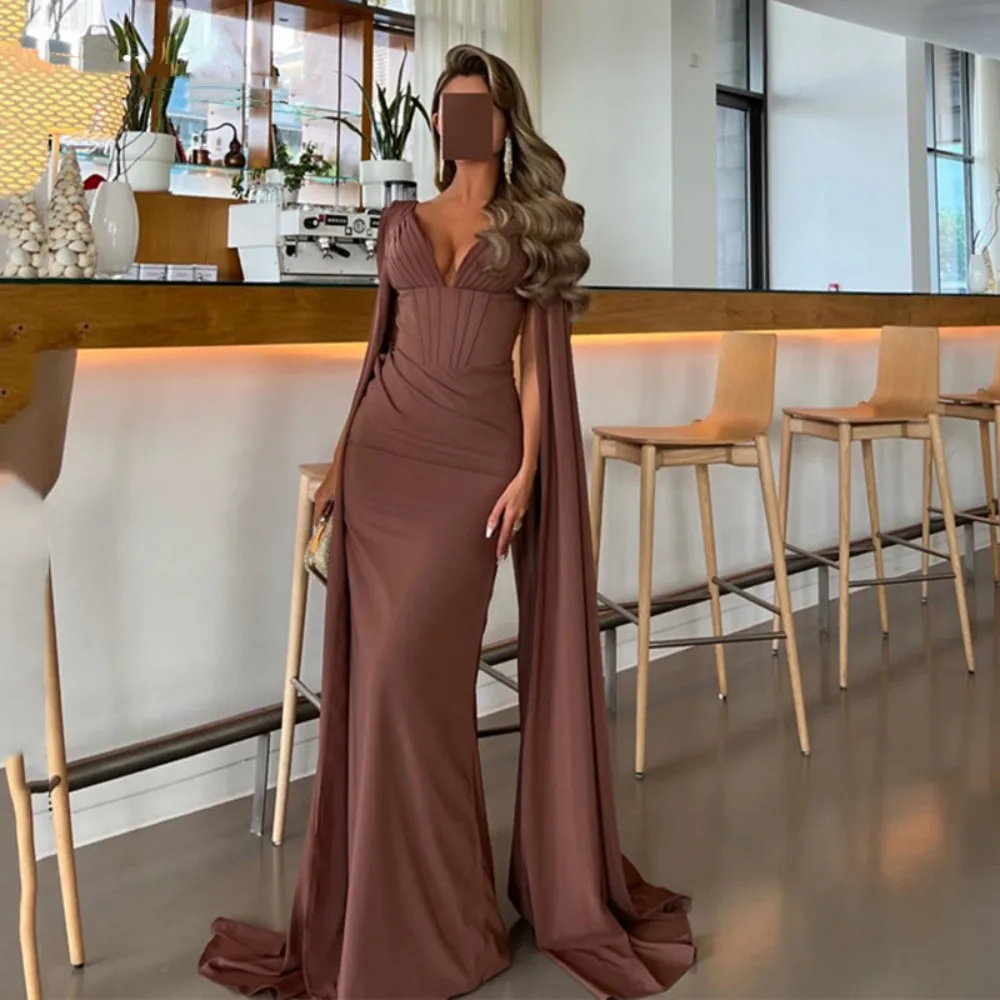 

Chocolate Prom Dress Sexy Mermaid Formal Evening Gowns Corset Saudi Arabia Wedding Party Dress With Shawl