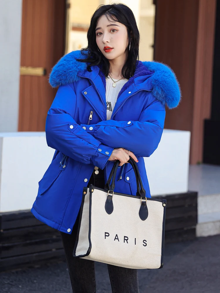 2022 New Winter Jacket Women Parka Fashion Long Coat Wool Liner Hooded Parkas Slim With Fur Collar Warm Snow Wear Padded Clothes