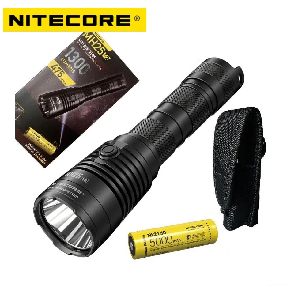 

Тактический фонарик NITECORE MH25 V2, двойной топливный большой диапазон, USB-C, перезаряжаемый, 1300 люмен, для самообороны, телефон с батареей 5000 мАч