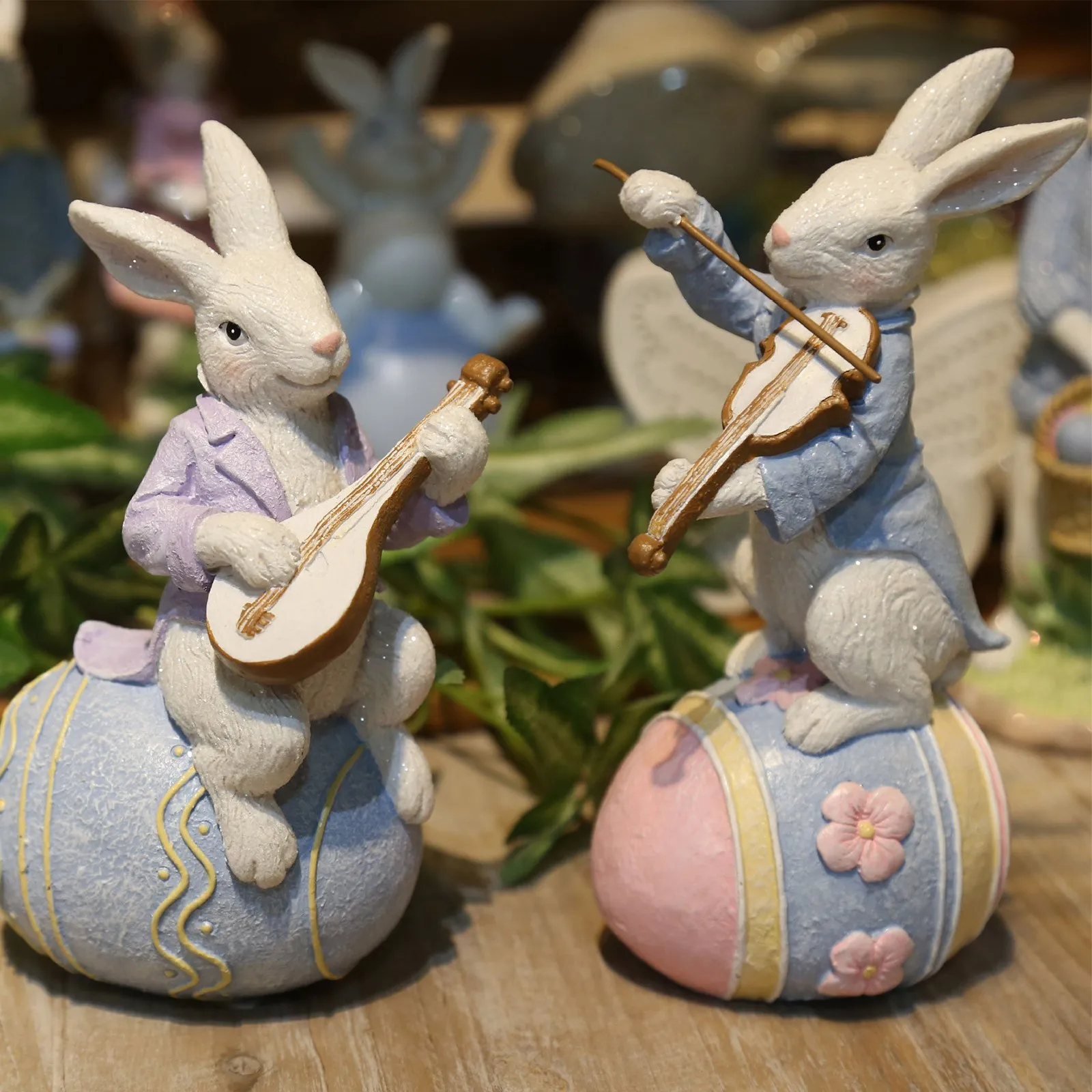 

Европейский Пасхальный полимерный цветной Блестящий Кролик для игры в лютном сидячем яйце для игры на скрипке орнамент в виде яиц