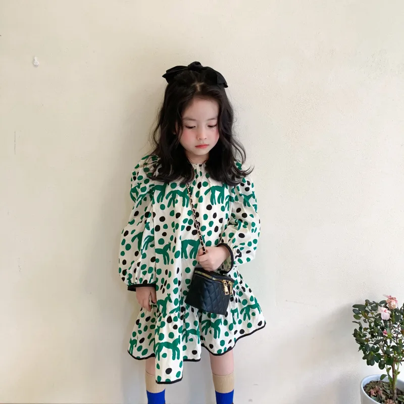 

Girls Polka Dot Dress 2022 Spring Summer New Baby Girl Korean Horse Print Puff Sleeve Dresses Xmas Children's Princess Clothing