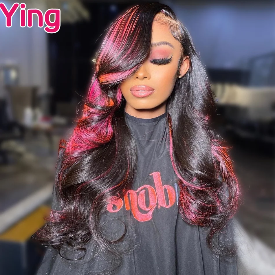 Pink Highlight 13x6 Lace Front Wig Pre Plucked Body Wave Colored Human Hair Wigs Transparent Peruvian Remy Hair For Black Women