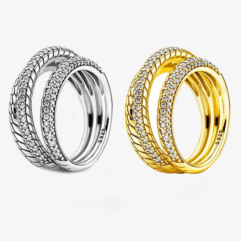 

Женское кольцо из серебра 925 пробы с тройным узким паве