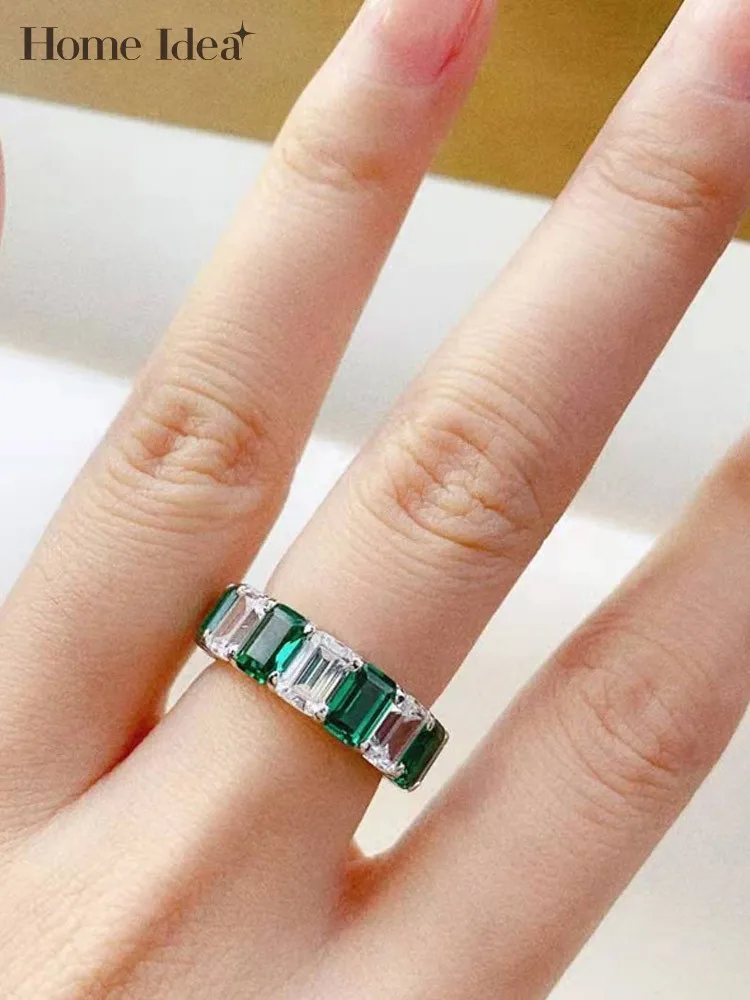 

Designer Synthetic Diamond Emerald Ring Trend S925 Silver Jewelry Vintage Elegant Women Ring