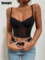 neongirl lace tassel iron v neck low cut camis women sexy chic backless sleeveless black patchwork crop tops lady bustier bone