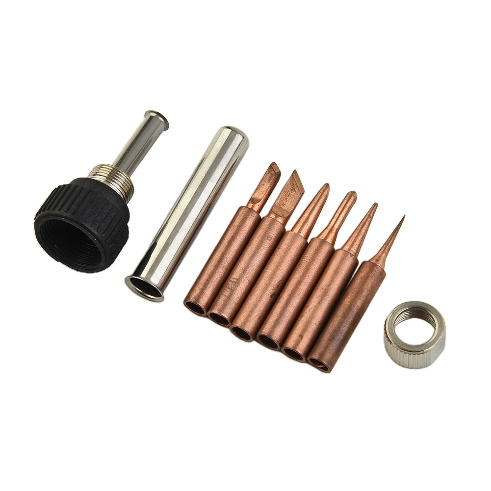 

8Pcs Copper 900M-T Soldering Iron Tip Socket Handle Adapter Kit For Hakko 936 937 938 969 8586 852D Soldering Station Tool Parts