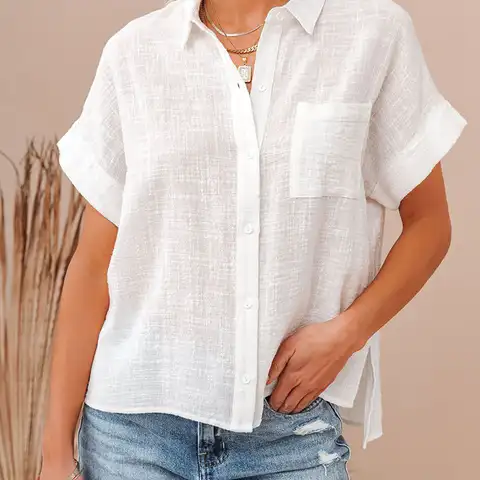 Женская льняная рубашка оверсайз, винтажная Свободная блузка в стиле Харадзюку с коротким рукавом, элегантные шикарные женские топы, уличн...