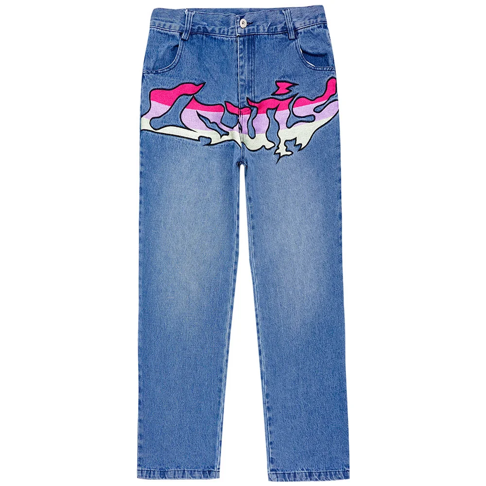 

Мужские джинсы в стиле пэчворк, цветные прямые брюки с вышивкой и графикой, простые повседневные Молодежные жизнерадостные уличные мужские...