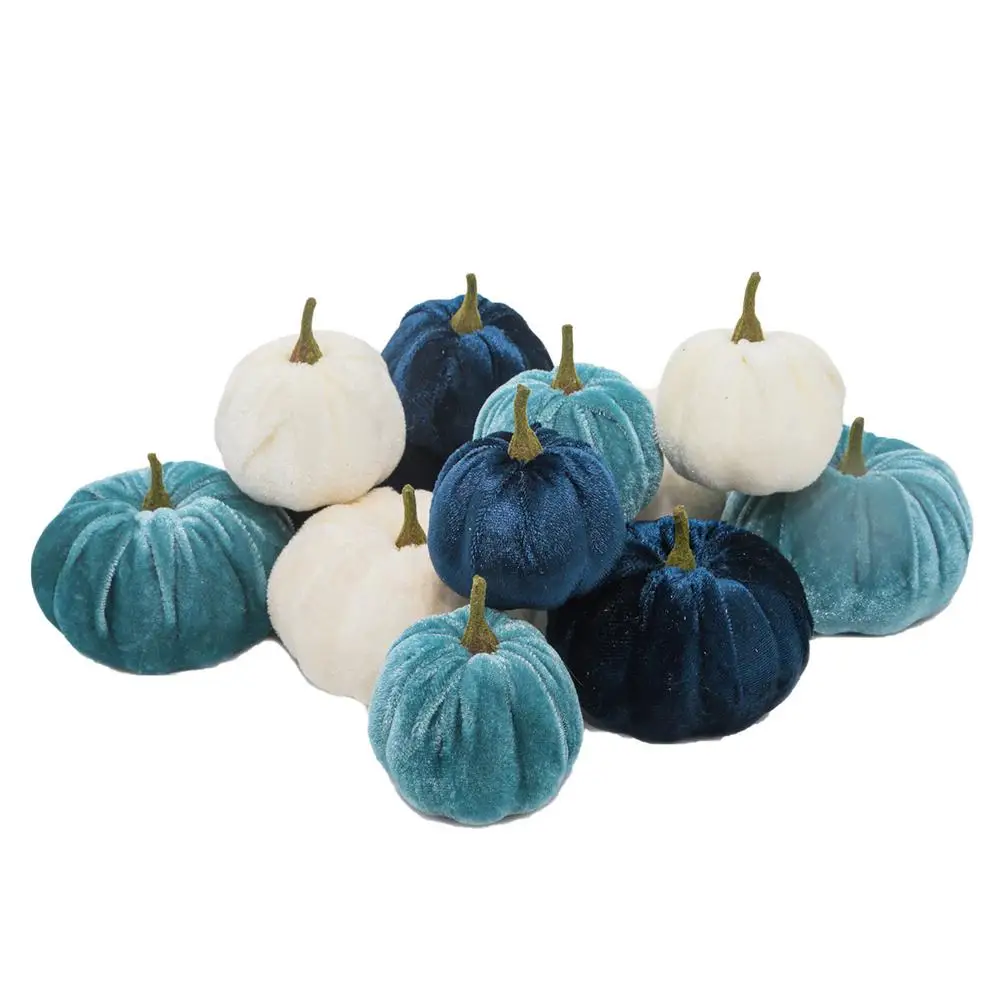 

12pcs Halloween Artificial Pumpkins Set Realistic Velvet Pumpkin Mold For Fall Harvest Halloween Harvest Decoration Props