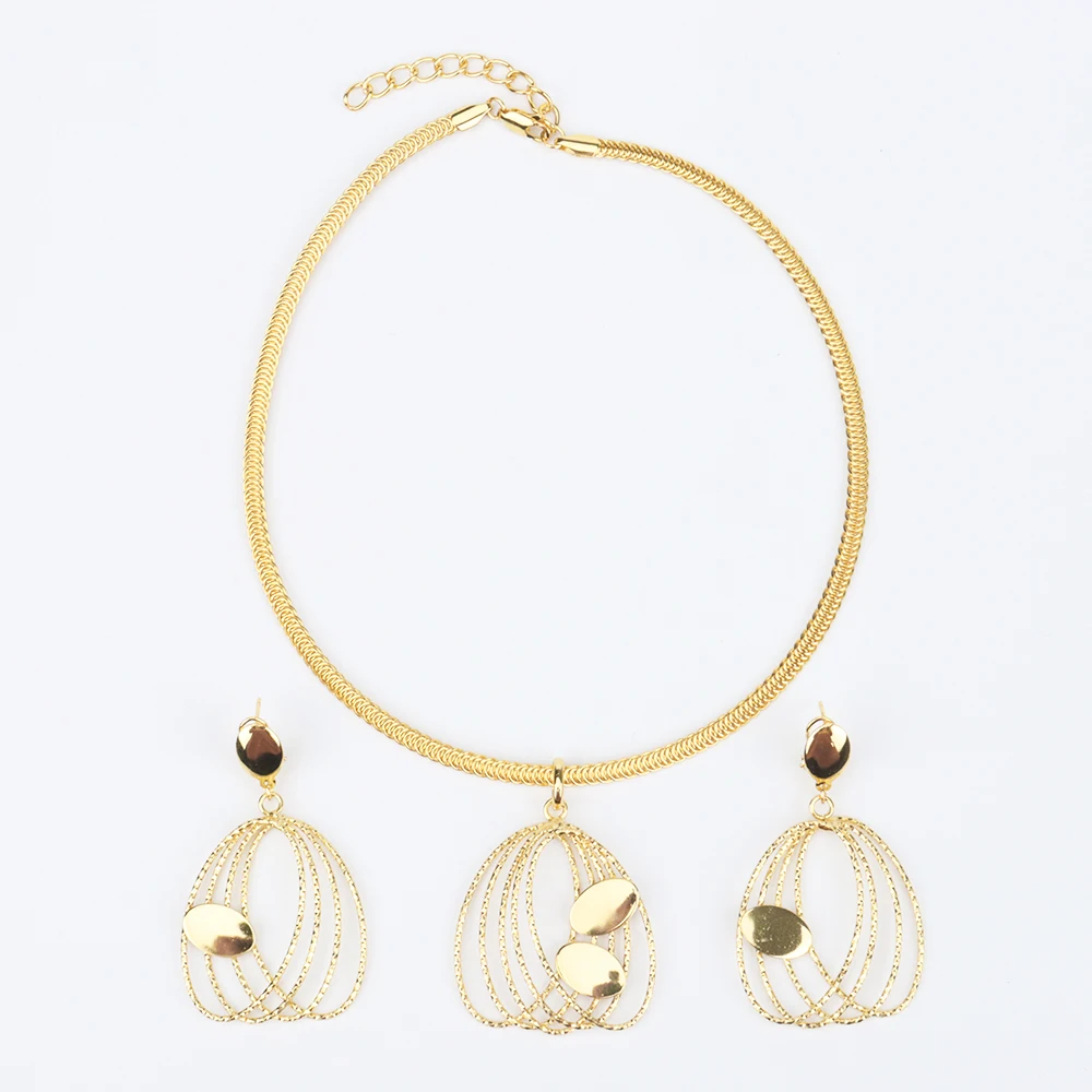 

Fashion Bridal Jewelry Sets Shiny Gold Color For Women Necklace Ring Bracelet Earrings Set Party Wedding Gift