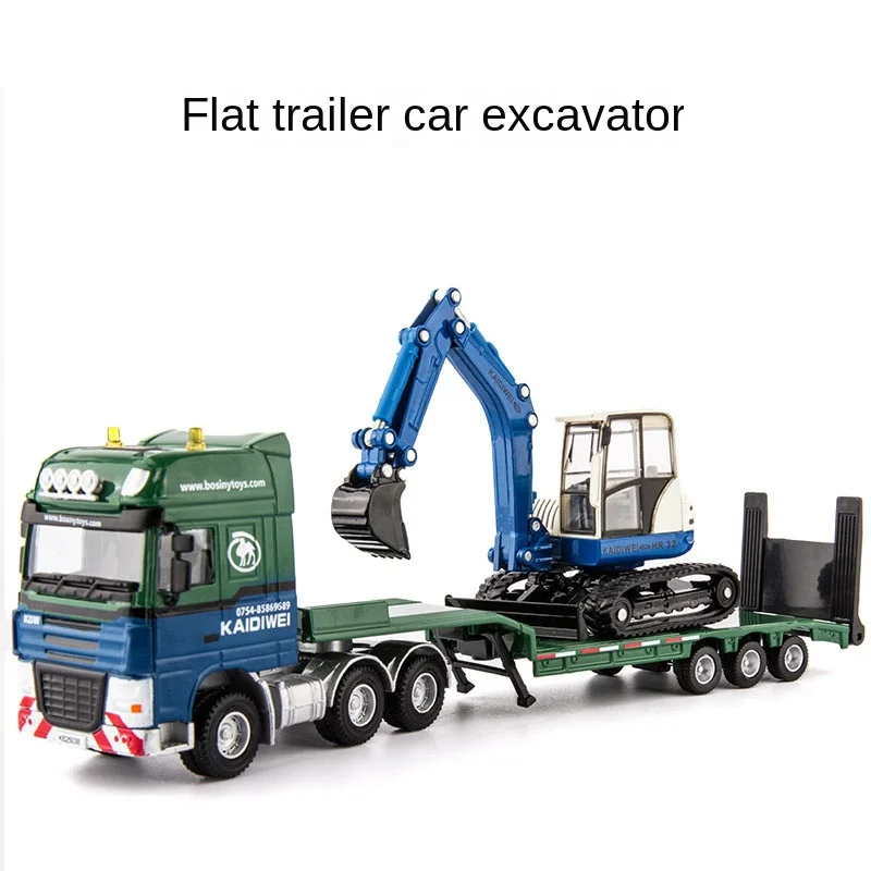 

1:50 Simulation Alloy Excavator Flatbed Transport Trailer Model Children's Die-casting Toy Car Ornaments Collection Boy Toy Gift