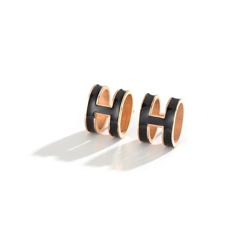 

Stainless Steel H Stud Earrings for Woman 2021 Korean Fashion Jewelry Unusual Accessories