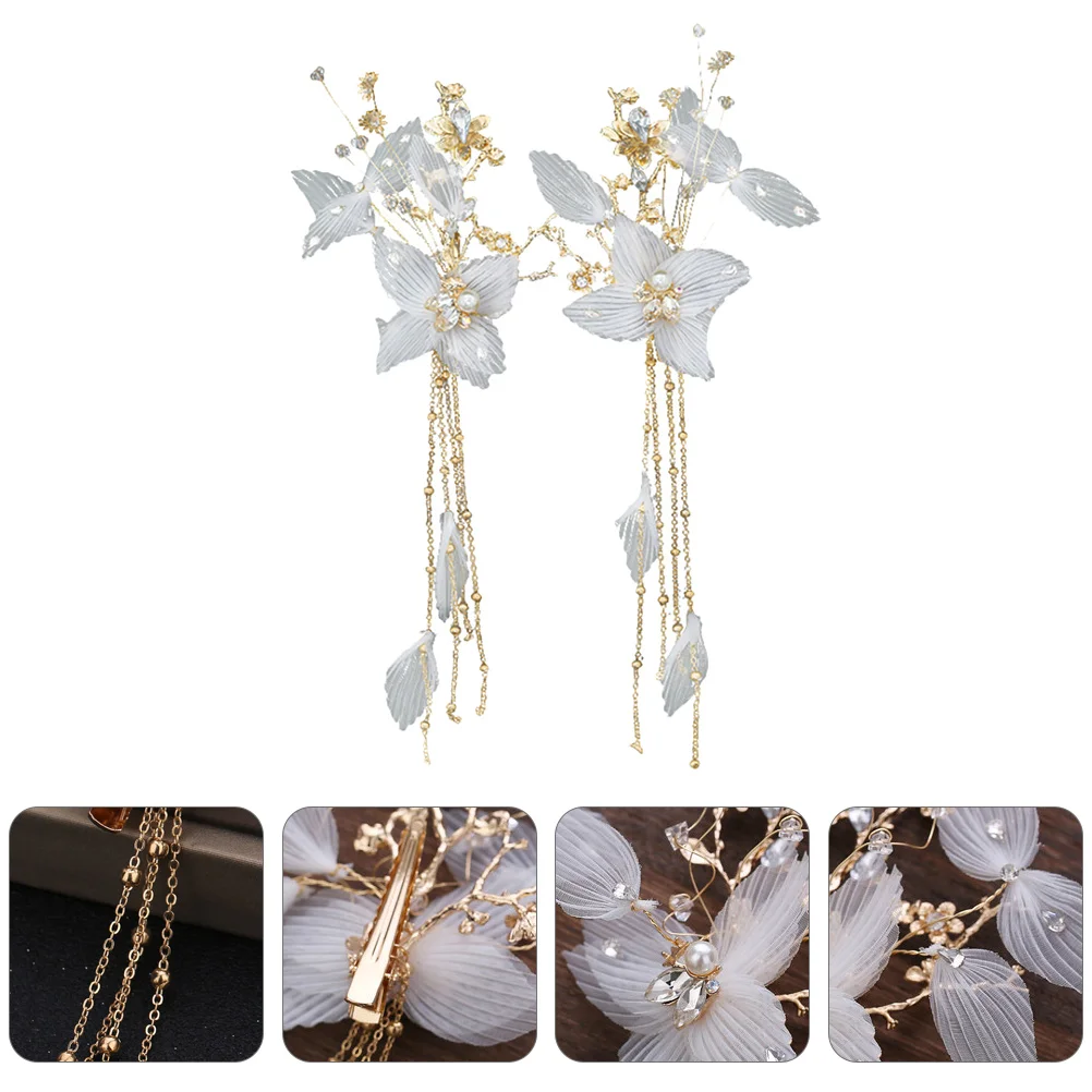 

Hair Clip Wedding Flower Clips Chinese Fortassel Whitebridal Slides Headpieces Floral Bride Hairpin Shiny Barrettes Delicate