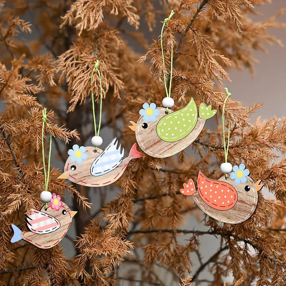 

1PC Easter Decoration Hanging Wood Hummingbird Figurine Ornaments Cute Vivid Bird Pendants Garden Decor Accessories