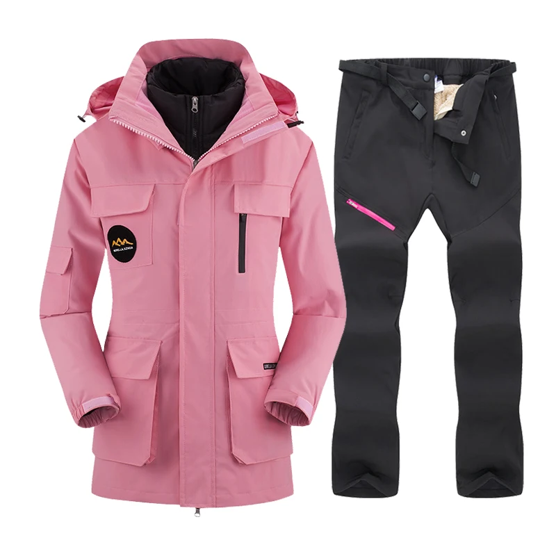 

Лыжный костюм-30 градусов, женские зимние Пуховые хлопковые куртки и флисовые брюки, водонепроницаемая женская зимняя теплая одежда для сноуборда