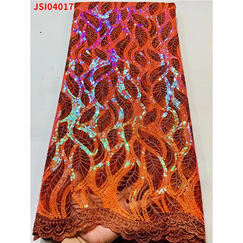 

High Quality African Mesh Sequin Bridal Wedding Fabric Nigerian Low Price ​Lace Textiles For woman Sewing Clothes JSI04017