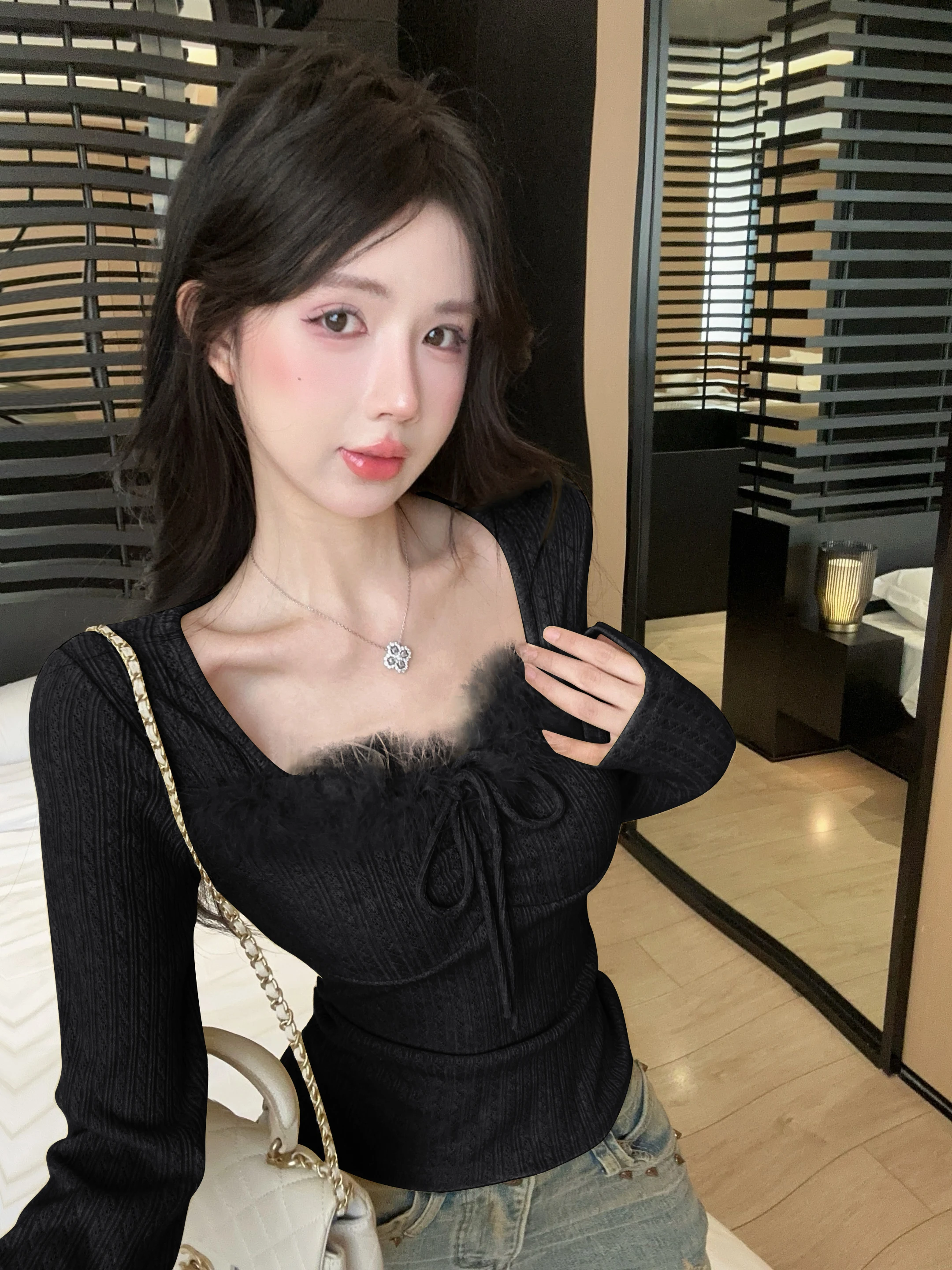 Осенне-зимний дизайн Pure Desire Gyaru трикотажная нижняя рубашка женская внутренняя