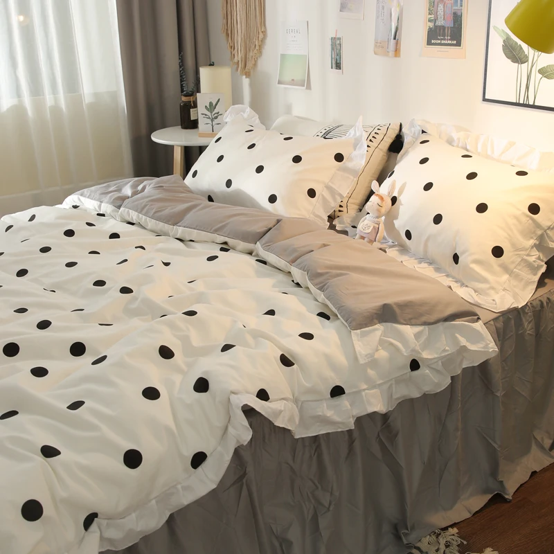 

Modern Simple Double Cotton Duvet Cover Sets, Korean Style Polka Dot, Comfortable Bedding Set, Hot Sale