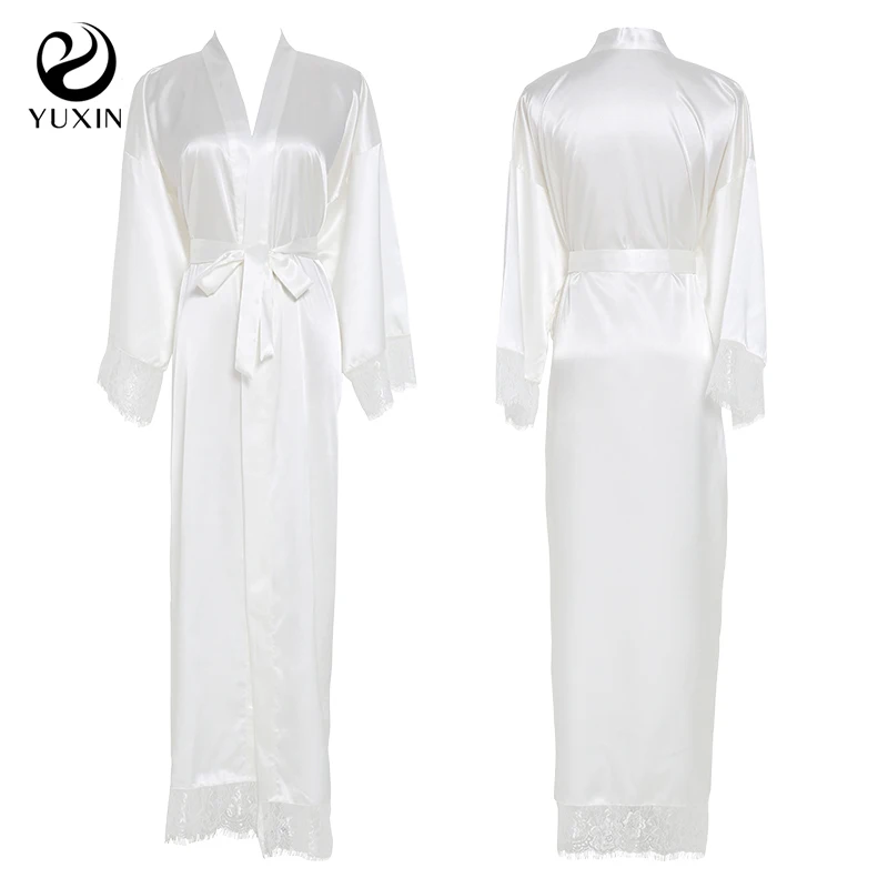 YUXINBRIDAL 2019 New Silk Satin Lace Robes  Bridesmaid Bride Robes Wedding Long Robe Bathrobe Womens Robe White