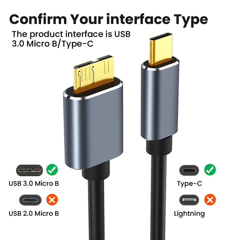 

Кабель USB-C/USB 3.0 Micro B, скорость передачи данных 5 Гбит/с, для внешнего жесткого диска, компьютера