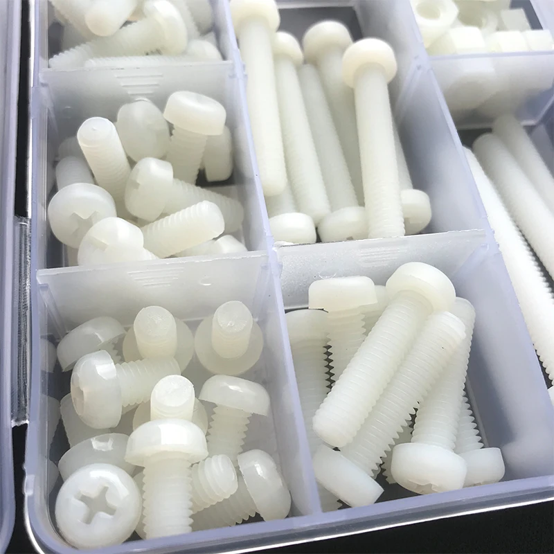 

White Nylon Plastic Phillips Pan Head Cross Round Screw Nut Set M2 M2.5 M3 M4 M5 M6 Plastic Cross Screw Washer Nut Combination