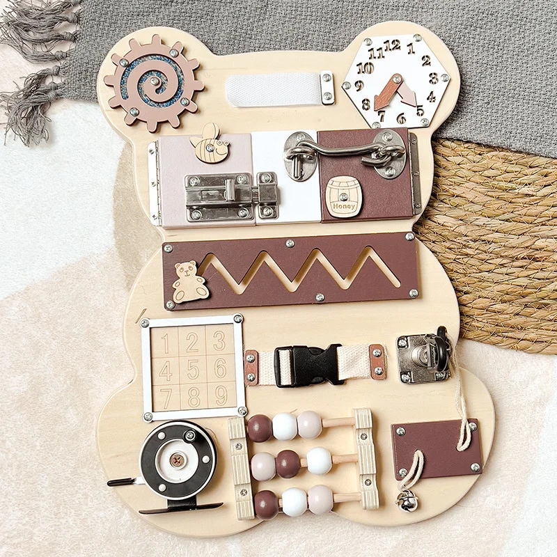 

Montessori Busy Board Diy Bear Accessories Parts Zipper Buckle Blocks Early Education Teaching Aids Toys Birthday Gifts for Kids