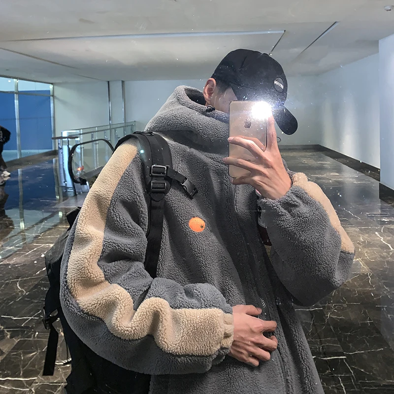 

2023 Autumn Winter New Warm Long Sleeve Plus Fleece Faux Fur Casual Men's Hooded Jacket Thick Fashionable Male Loose Coats X48