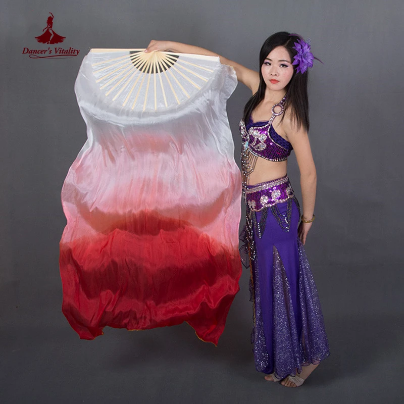 

Wholesale dyed 100% pure natural silk fan veils for belly dance 180cm long silk fan for dancer performance veil fan A pair