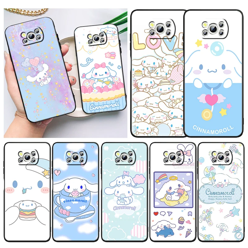 

Sanrio Cinnamoroll Anime Phone Case For Xiaomi Mi Poco X5 X4 X3 NFC F4 F3 GT M5 M5s M4 M3 Pro C50 C40 5G Cover Black Funda